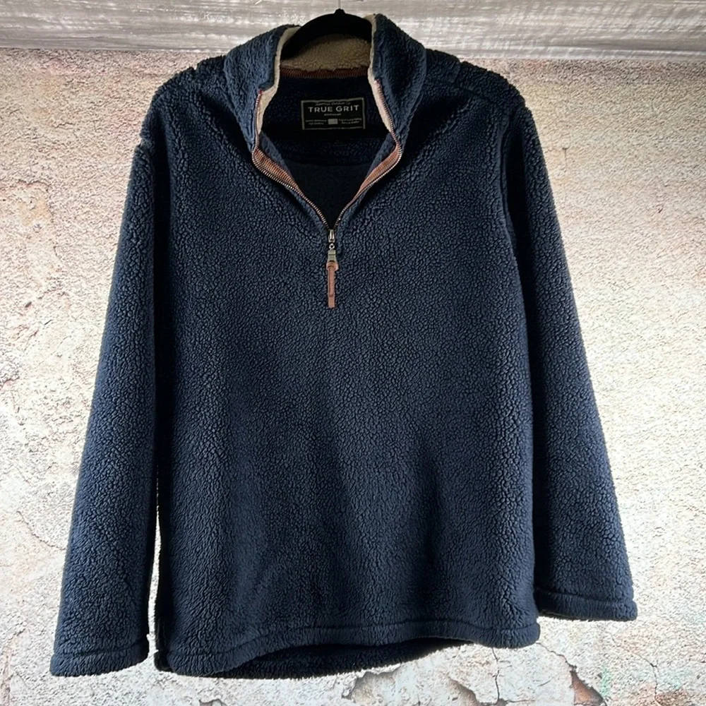 TRUE GRIT PEBBLE PILE 1/2 ZIP PULLOVER- VINTAGE BLUE small MN87 - Picture 2 of 4